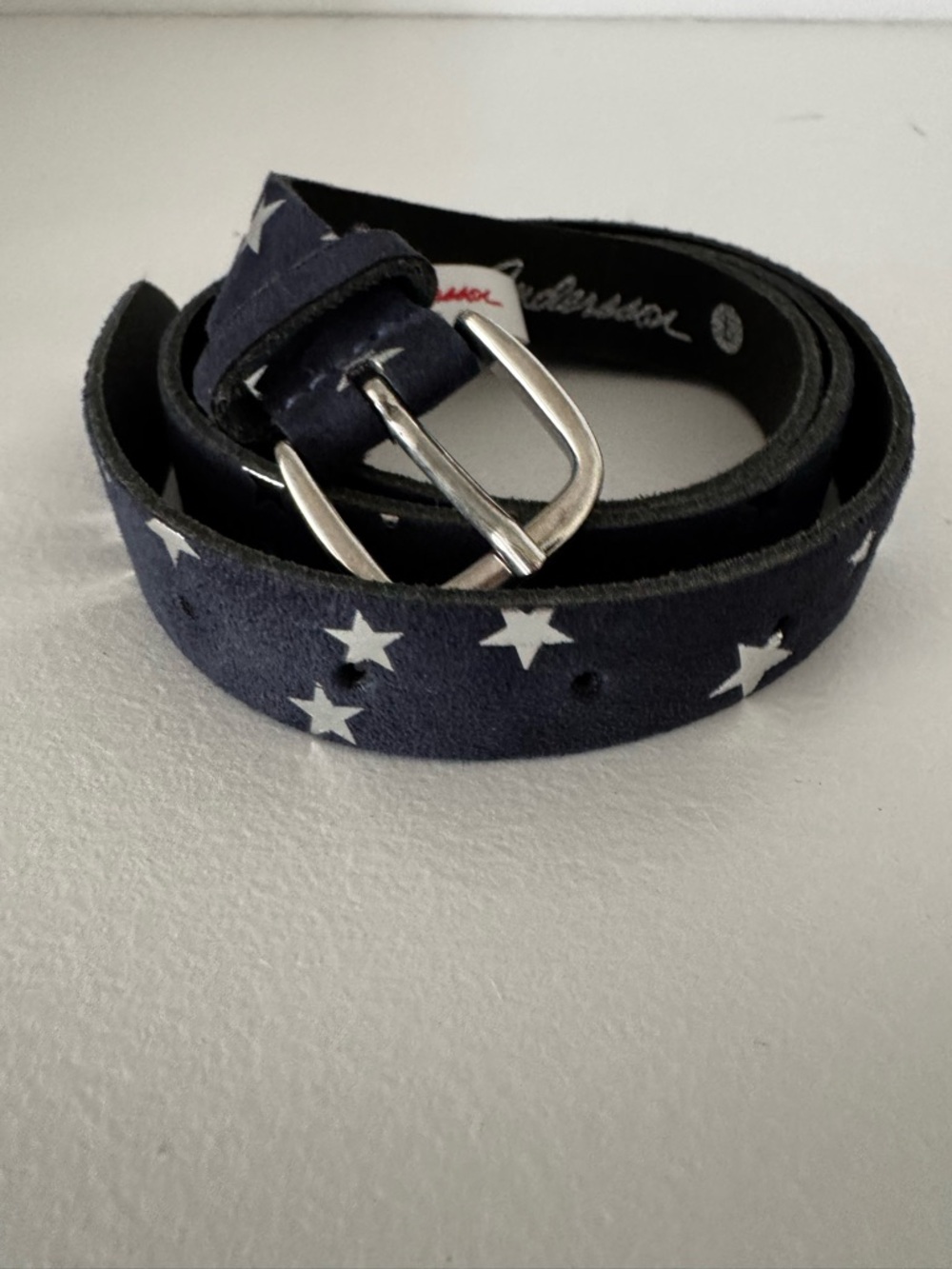 New Hanna Girl Navy Suede Belt with Silver Star Detail, Silver Buckle Kids Large